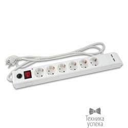 BURO Сетевой фильтр, 6 розеток, 3 метра, 2 USB, BURO BU-SP3_USB/<wbr>W, белый 828023 